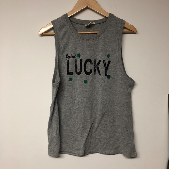 Anthropologie White Crow Feeling Lucky Shamrock Muscle Tee - Picture 1 of 6